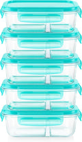 Pyrex Glass MealBox (5-Pack, 2.3 Cup) Divided Compartments with Locking Lids, For Meal Prepping and Portioning, BPA Free Microwave Dishwasher Safe