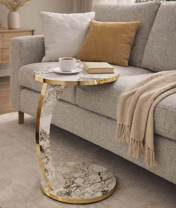 Luxury C Shaped Golden Effect Side Table