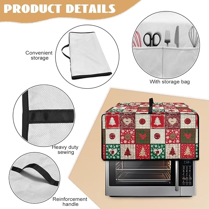 Christmas Holiday Decor Toaster Oven Cover Countertop Convection Oven Cover Smart Microwave Oven Accessories and Decor, S, 14.5 x 18.5 x 9 Inches, Christmas Patchwork Print Red Green