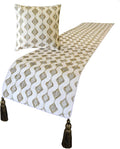 The HomeCentric King/Queen/Twin Beige Decorative Bed Runner Twin 53"x18" Bed Runner with Two Pillow Cover, Embroidery, Geometric, Beaded Hand Embroidery Bed Scarf on Linen Fabric - Mahsa