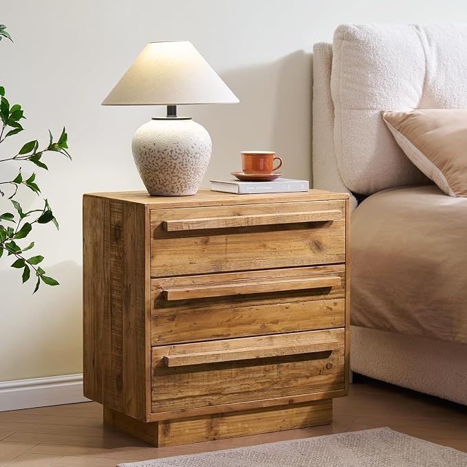 HOKYHOKY Set of 2 Reclaimed Solid Wood Nightstand-24 Inches Large End Table