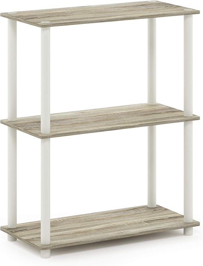 Furinno TURN-N-TUBE Storage Shelves, 3-Tier Book Shelf, Corner Shelf, Toolless Open Shelves, for Organization and Storage, Living Room, Garage, Home Office, Sonoma Oak