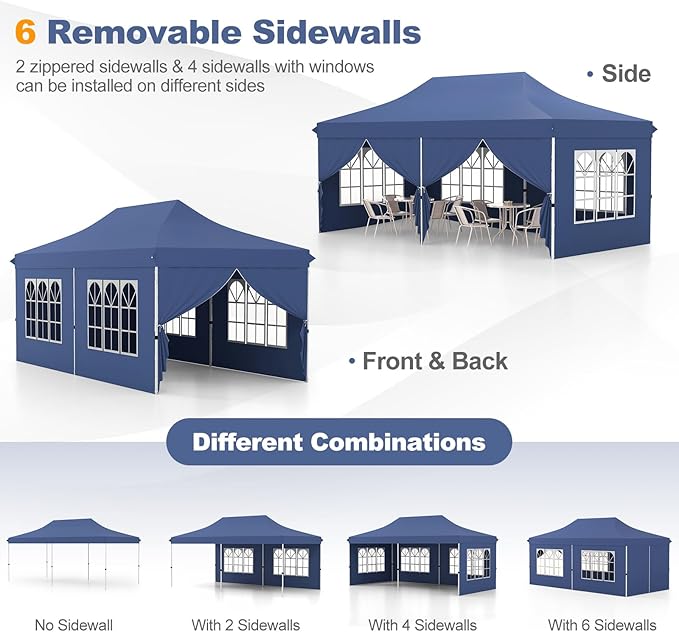 Tangkula 10x20 Ft Pop Up Canopy, UPF 50+ Portable Outdoor Canopy Tent with with 6 Removable Sidewalls, 2 Zippered Door, Windows, Carrying Bag for Party, Wedding, Backyard