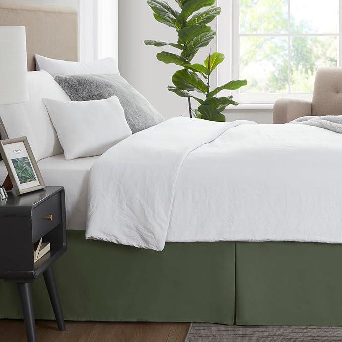 Nestl Olive Green Twin XL Bed Skirt - Twin XL Size Bed Skirt 14 Inch Drop - Brushed Microfiber Bed Skirts - Hotel Quality Pleated Bed Skirt - Shrinkage & Fade Resistant