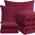 NTBAY Twin Comforter Set with Sheets, 5 Pieces Soft and Breathable Twin Bedding Set, Twin Bed in a Bag, Down Alternative Comforter Set Solid Color All Season, Kids Bedding Set, Wine Red