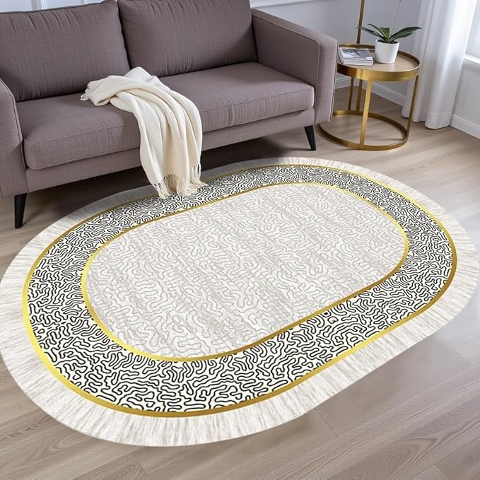 Off White Black Gold Indoor Rugs Modern Minimalist Abstract Geometric Pattern Home Office Area Rug 2x3 for Livingroom Bedroom Dining Room Soft Durable Non Skid Carpet Under Table Bordered Floor Mat