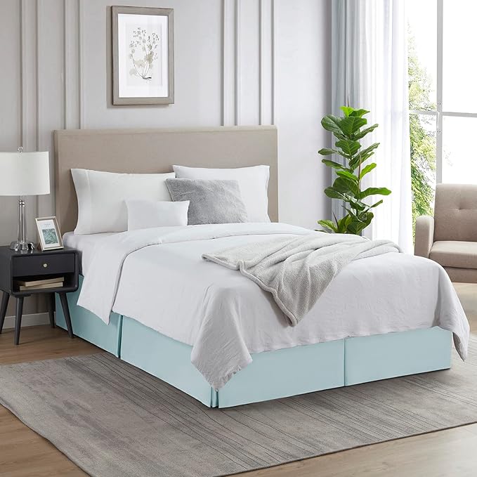 Nestl Light Baby Blue Bed Skirt Cal King Size - Cal King Bed Skirt 14 Inch Drop - Brushed Microfiber Bed Skirts - Hotel Quality Pleated Bed Skirt - Shrinkage & Fade Resistant