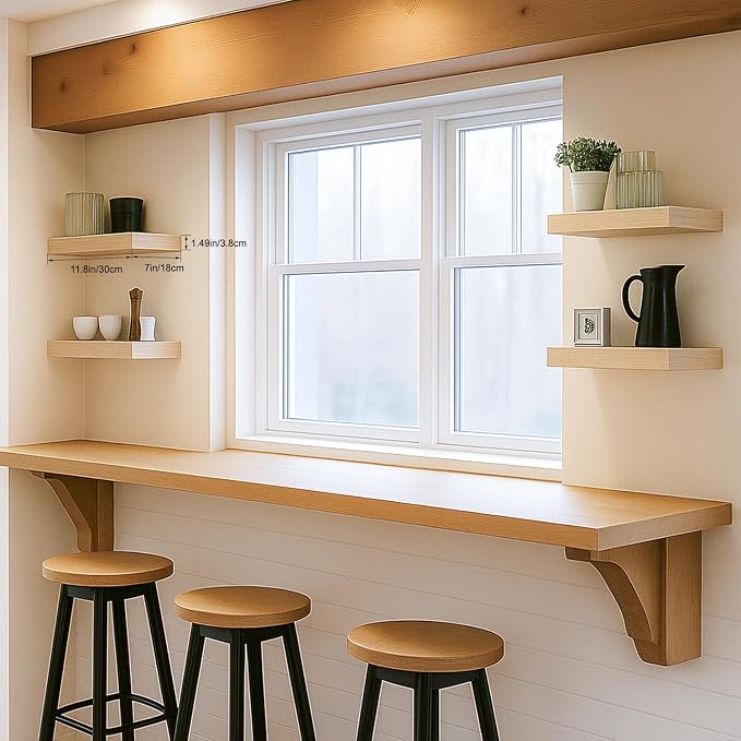 Oak Floating Shelves for Wall, Kitchen & Living Room Decor Display, for Plants