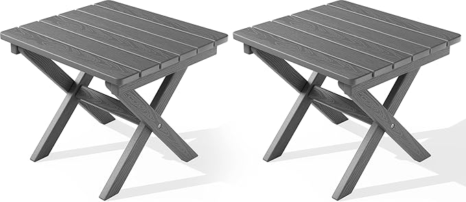 SERWALL Folding Outdoor Side Table Set of 2, Portable Adirondack Side Table, Gray