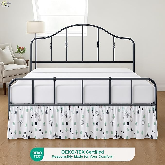 Cottington Lane Ruffled Bed Skirt Queen Size with Split Corner, Brushed Microfiber Hotel Quality Dust Ruffle, 21 Inch Drop Gathered Bedskirt, Soft, Stylish, Shrink & Fade Resistant, Winter Forest