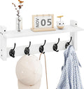 Homode Wall Shelf with Hooks, Coat Rack Wall Mount with Pegs, Hanging Entryway Coat Hanger, Wood and Iron Shelf for Bathroom, Hallway, Bedroom, White