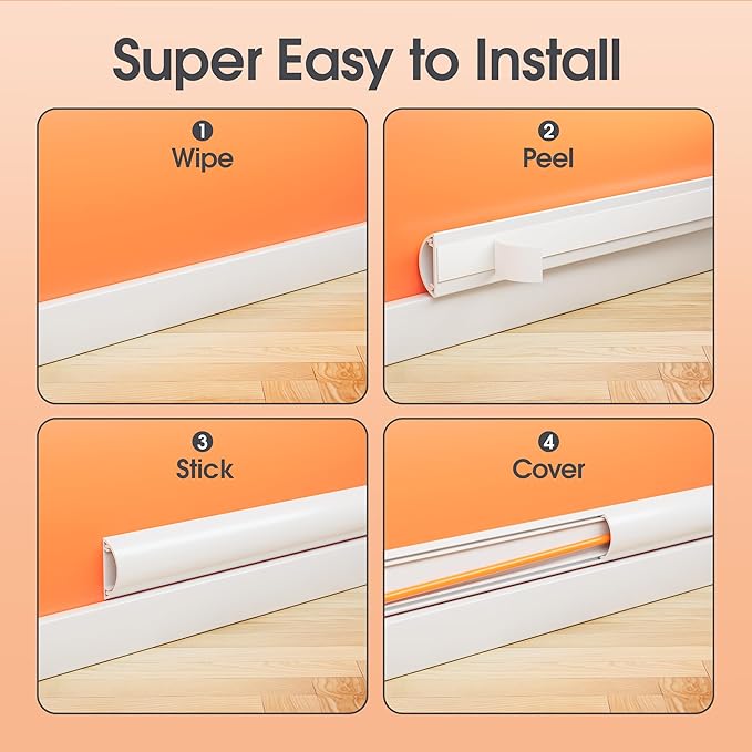 TV Wire Hider Wall, 113.4in Cord Hider Cord Covers for 2-3 Wires on Wall, Paintable Cable Hider Wire Covers for Cords on Wall, Cable Cover Raceway Wire Hider for Walls Mount Tv, W1.57 H0.59in, White