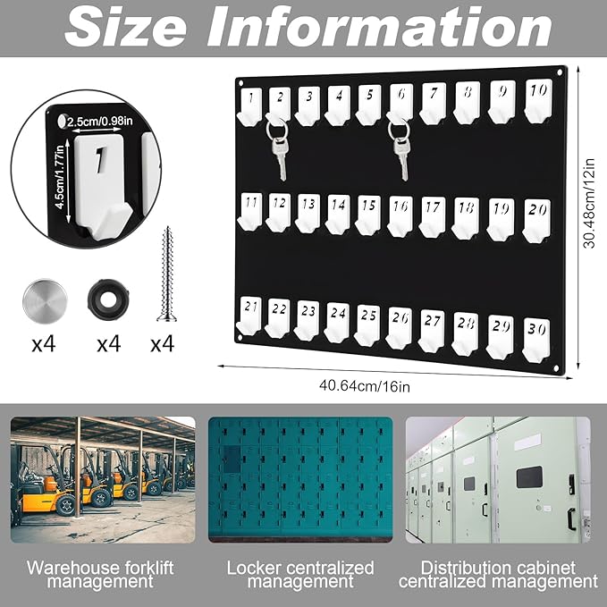Beeveer Acrylic Key Board with 30 No. Hooks Wall Mount Key Rack Holder Hanger Storage Collection for School, Garage, Car Dealer, Office, Hotel, Real Estate(Black)