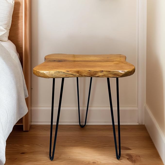 Live Edge Side Table, Solid Wood End Table