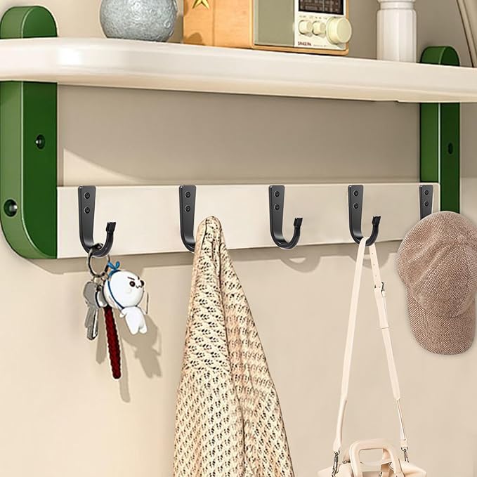 5 Large Size Heavy Duty Wall Hooks, Coat Hooks for Hanging Pans, Backpacks, Coats, Garage Items (Black)
