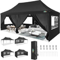 COBIZI 10x20 Pop Up Canopy with 6 Sidewall, Commercial Canopy UPF 50+ Waterproof Outdoor Gazebo with Carry Bag, Tents for Parties with Upgrade Frame, 3 Height Adjustable, Black