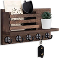 Lwenki Key Holder for Wall – Decorative Wooden Mail Holder and Key Shelf with Mounting Hardware, Installation Guide – Paulownia Wood with Metal Key Hooks (Brown, Large - 11.8inch)