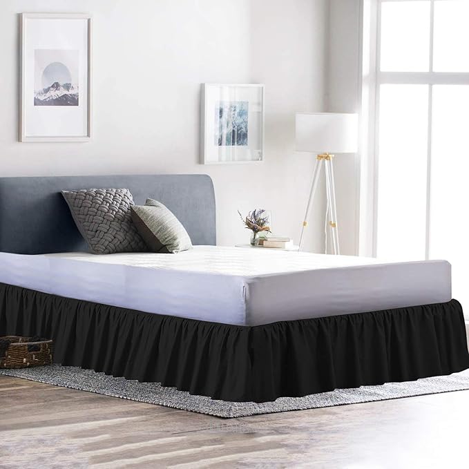 Bed Skirt - Ruffled Bed Skirt (California King, Black) 12 Inch Drop Dust Ruffle with Platform, 100% Cotton 800 Thread Count Fabric - Dust Ruffle Bedskirt for Easy Fitting and Easy Care