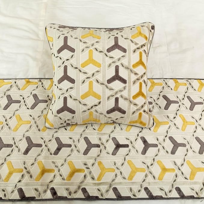 The HomeCentric King/Queen/Twin Grey & Yellow Designer CA King 86"x18" Bed Runner with 2 Pillow Cover, Beaded Bed Scarf on Velvet Fabric - Tripod