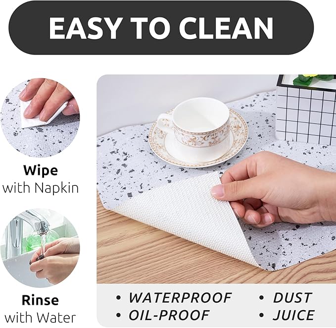RAY STAR 18X96 Inch Shelf Liner for Kitchen Cabinets, Non-Adhesive Cabinet Liner Washable, PVC Drawer Liner for Dresser Non-Slip Bathroom (Stone)(3 Roll)