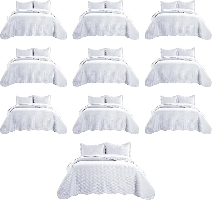 IR Imperial Rooms Twin Quilt Bedding Set (68” x 86”) - Bulk Pack of 10 Wholesale for Hotels, Guest Bedroom & Airbnbs - Lightweight Microfiber Reversible Embossed Quilts Bedspreads (White)