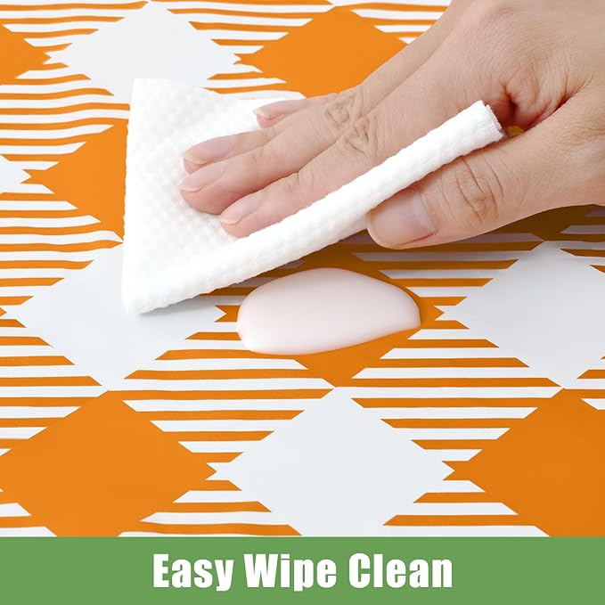 Smiry 3 Pack Gingham Disposable Table Cloth, 54 x 108 Inch Waterproof Plastic Tablecloth, Rectangle Orange Checkered Pumpkin Table Covers for Thanksgiving, Harvest, Birthday, Party