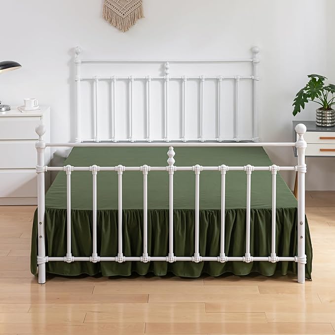 Bed Skirt Twin Size Ruffled Bed Skirt with Split Corners, 12 Inch Drop Dust Ruffle Bed Skirt with Platform, Green, Twin - 12" Drop