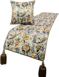 The HomeCentric King/Queen/Twin Grey & Yellow Decorative Twin 53"x18" Bed Runner with 2 Pillow Cover, Peacock, Quilted & Tassels Bed Scarf on Satin Fabric - Peacock Swag