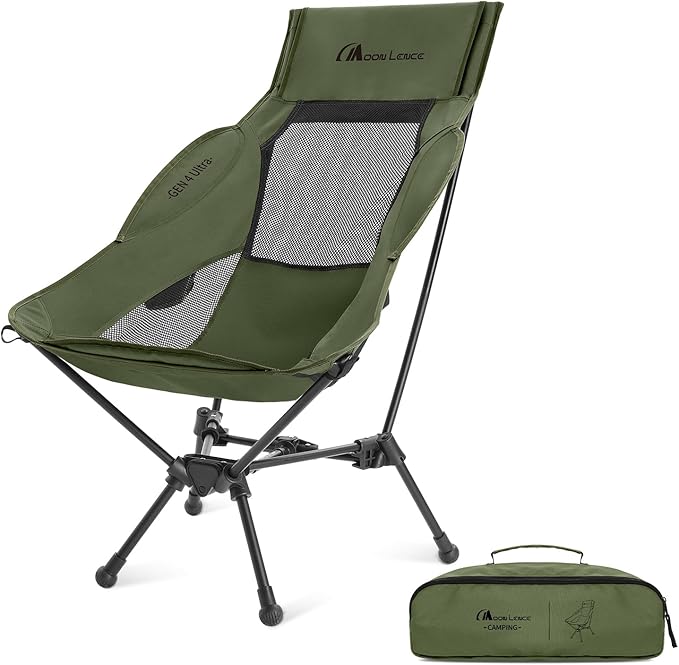 MOON LENCE High Back Folding Camping Chair, 330lbs Portable Compact Chair with Wide Seat & Ergonomic Back Support (Green)