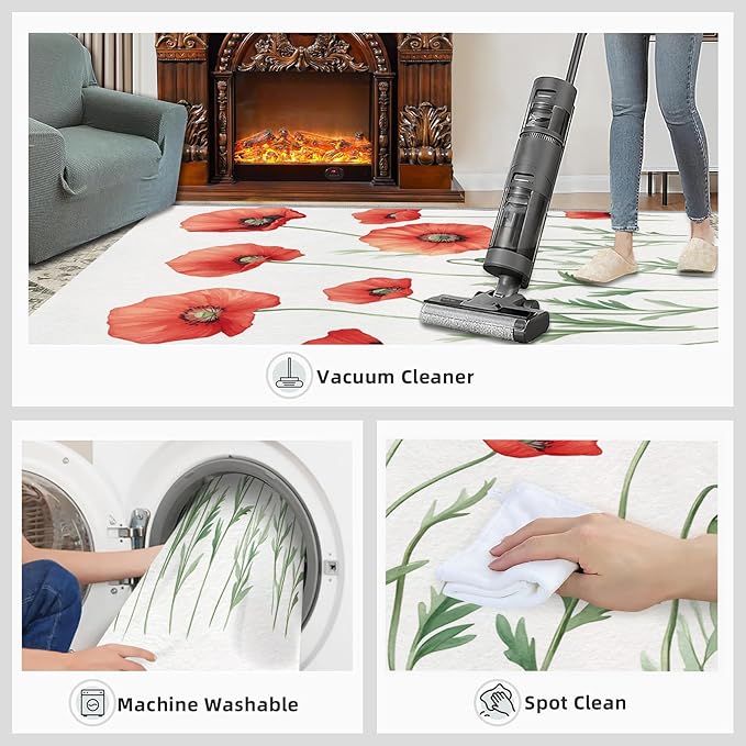Little Red Flower Rugs for Bedroom - 6x9 Area Rug - Abstract 3D Flowers Rugs for Living Room, Modern Simple Art Rug, Non-Slip Washable Home Decor Carpet