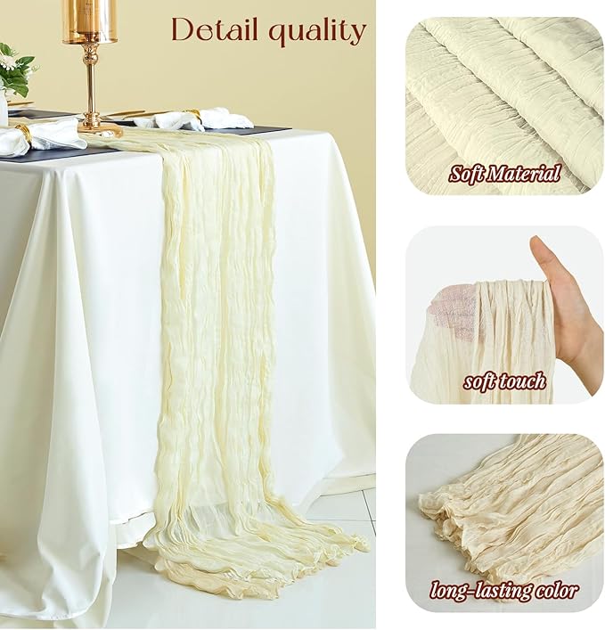 Sioloc 10 Pack Beige Cheesecloth Table Runner 120'' x 35'',Spring Easter Decor Soft Gauze Boho Wedding Table Decor for 10ft Table Birthday Party,Baby Shower, Bridal Shower, Home & Event Decor