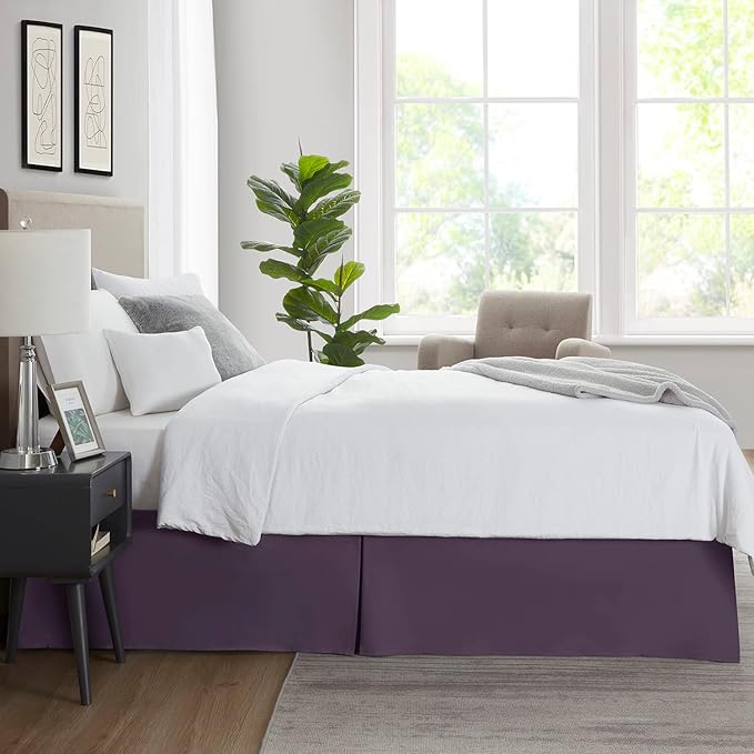 Nestl Dark Purple Bed Skirt Cal King Size - Cal King Bed Skirt 14 Inch Drop - Brushed Microfiber Bed Skirts - Hotel Quality Pleated Bed Skirt - Shrinkage & Fade Resistant