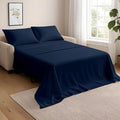 NON Sticky cotton Twin Size Sleeper Sofa Sheets, 4 Piece Egyptian Cotton Bed Sheet Set for Sofa Bed, 7" Deep Pocket for Pull Out Couch Mattress, 39" x 75", Navy Blue Solid, Soft & Breathable