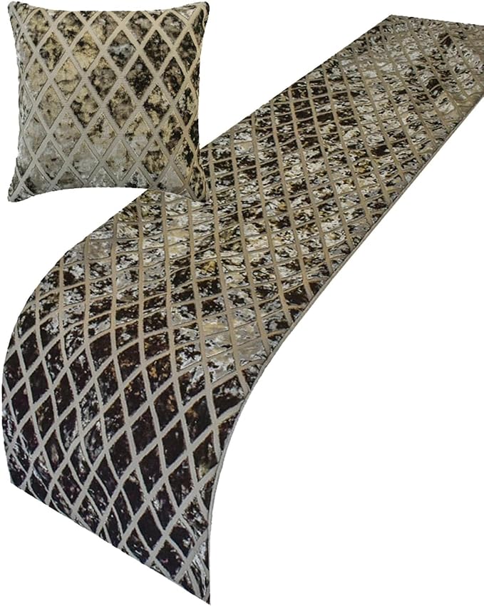 The HomeCentric King/Queen/Twin Grey Decorative Bed Runner Full 68"x18" Bed Runner with One Pillow Cover, Diamond Pattern, Velvet Cut Bed Scarf on Velvet Fabric - Grey Velvet Verve