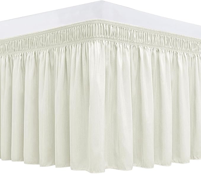 Biscaynebay Wrap Around Bed Skirts for King & Cal King Beds 21" Long Drop, Ivory Adjustable Elastic Dust Ruffles Easy Fit Wrinkle Resistant Silky Luxurious Fabric Machine Washable