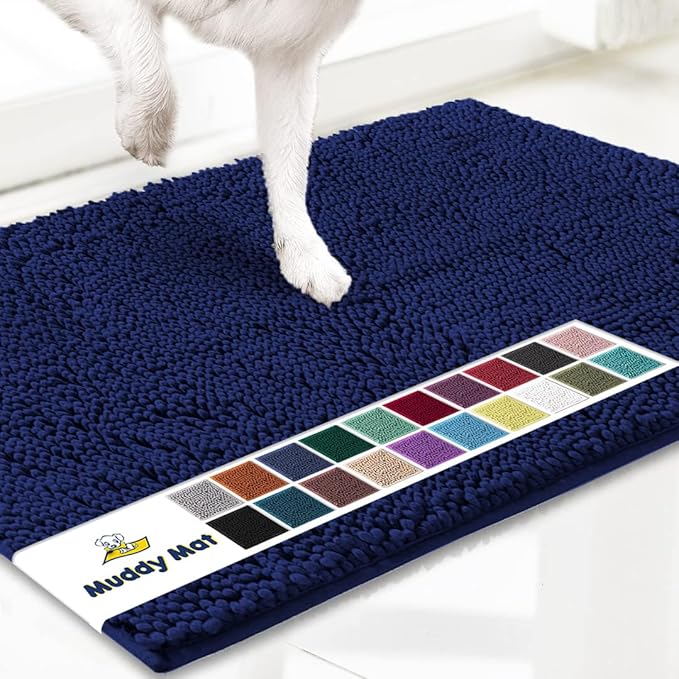 Muddy Mat® Original Dog Door Mat for Muddy Paws, Super Absorbent Microfiber, Non-Slip Washable Pet Rug, Quick Dry Chenille Entryway Carpet, Machine Washable Indoor Outdoor mat, Navy Blue 36"x120"