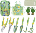 10 Piece Garden Tools Set, Gardening Hand Tools Kit with Heavy Duty Rust-Proof Aluminum Tools, Organizer Tote Bag, Apron, Gloves & Kneeling Pad, Ideal Gardening Gifts for Women, Mom, Grandma & Wife