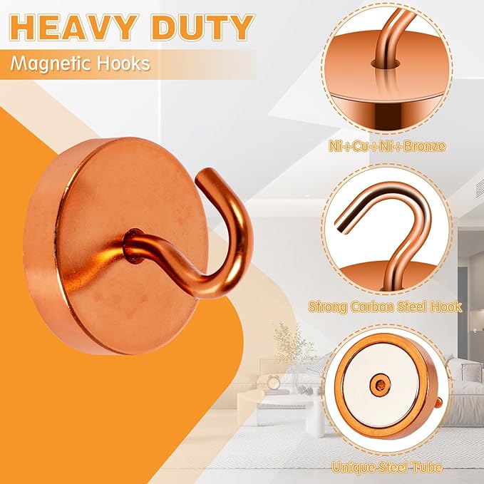 Neosmuk Magnetic Hooks, Cruise Ship Essentials, 100lb+ Heavy Duty Magnetic Hooks for Cruise Cabins, Refrigerator, Grill, Hanging, and Travel | Extra Strong Must-Haves Magnet Hook,Gold