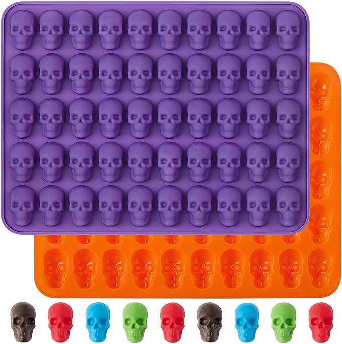 Mini Skull Molds, Halloween Gummy Chocolate Molds, 100 Cavities, 2Pcs