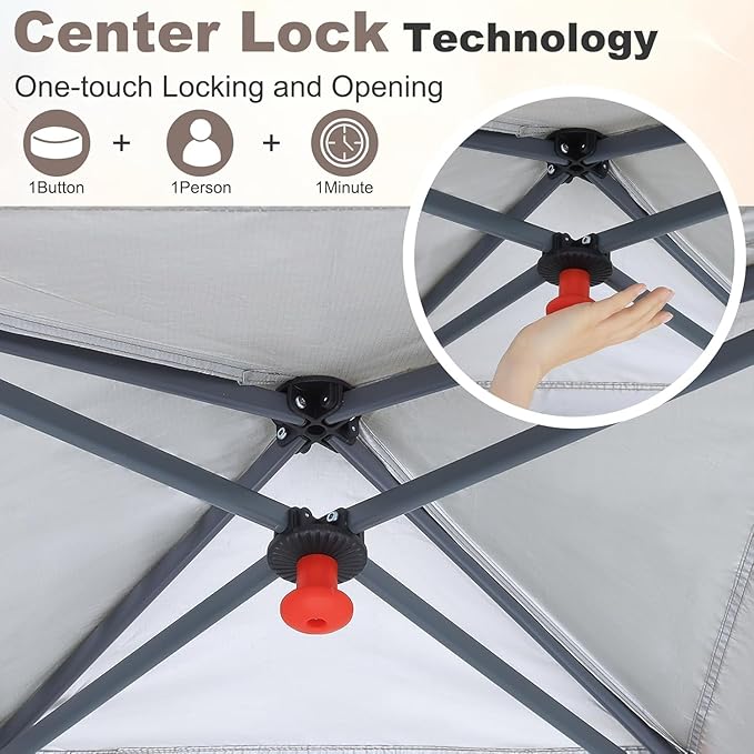 MASTERCANOPY Pop Up 10x10 Canopy Tent with Center Lock, 2 Shelters, 4 Poles, 230 Sq ft of Large Shade Space, for Camping, Picnics & Beach (10'x10',Dark Grey)
