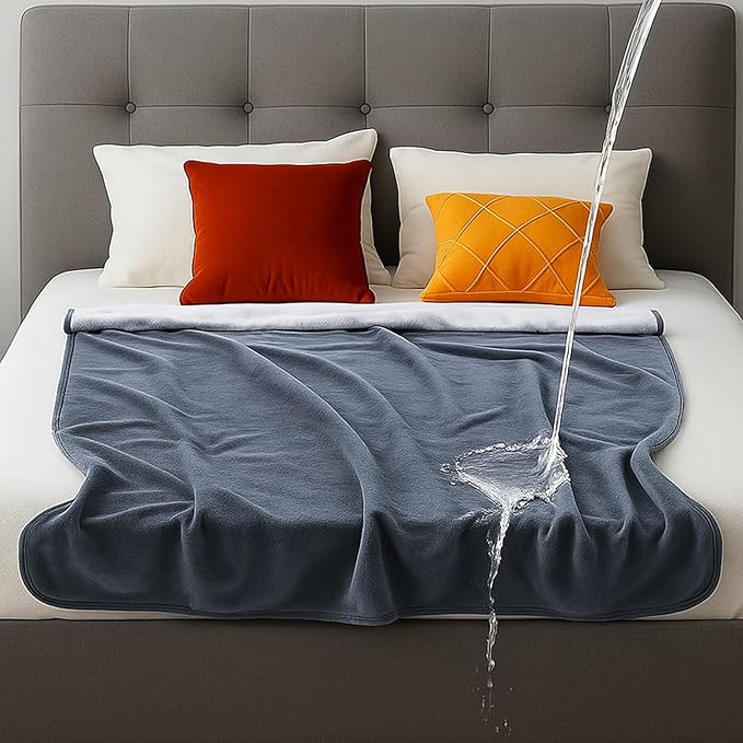 Waterproof Blanket for Bed Couch Sofa, 40''x60'' Reversible & Washable, Fleece and Flannel Waterproof Mat, Water Resistant Bed Cover, Leakproof Mattress Protector(Gray/White)