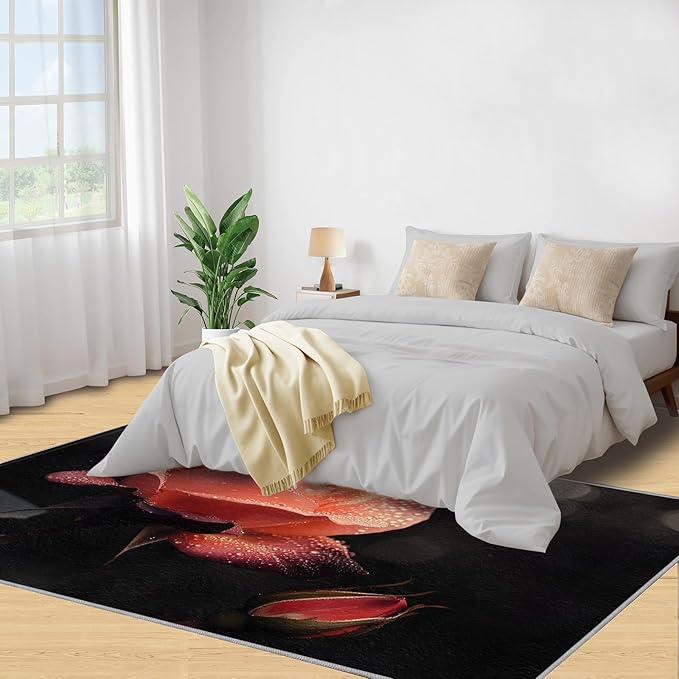 6x9 Florals Living Room Rug - Natural Flowers Bedroom Carpet, Realistic Rose Classroom Rug for Carpet Boy Bedroom Office Nursery Hardwood Home Decor
