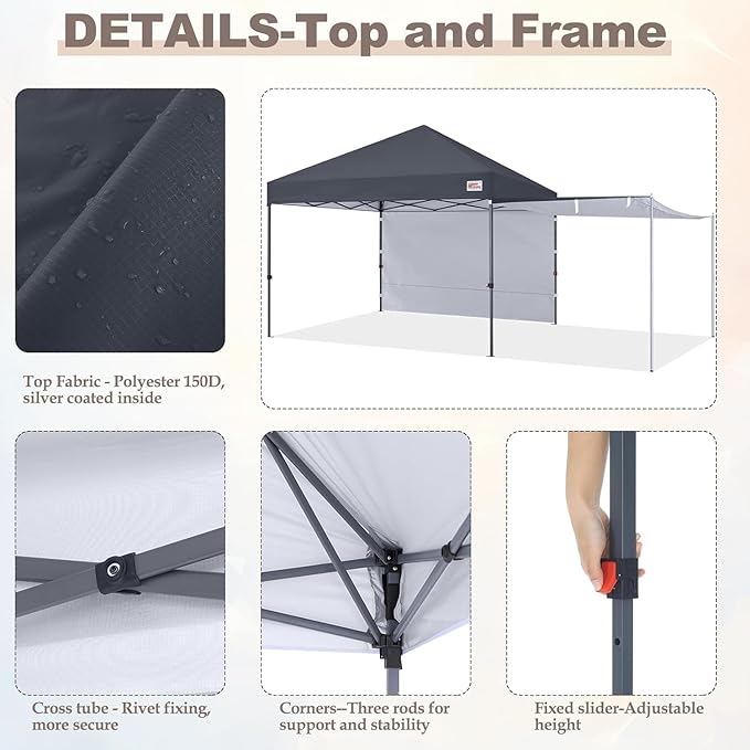 MASTERCANOPY Pop Up 10x10 Canopy Tent with Center Lock, 2 Shelters, 4 Poles, 230 Sq ft of Large Shade Space, for Camping, Picnics & Beach (10'x10',Dark Grey)
