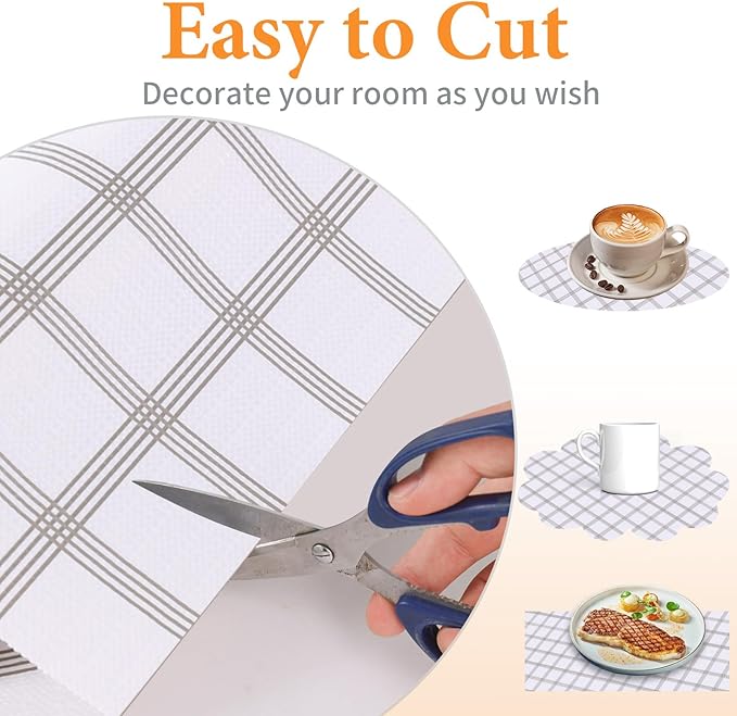 Shelf Liner for Kitchen Cabinets Non Adhesive Drawer Liner Non-Slip Thickened Shelf Liner Paper Strong Easy to Clean for Tool Box Refrigerator with Knife and Tape Measure, White Square,17.3 x 236.2 IN