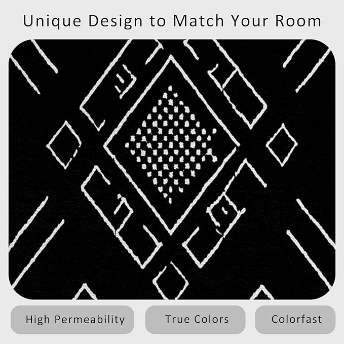 Geometric Rug, Washable 5x8 Rug for Living Room, Black and White Patterned Indoor Carpet, Modern Geometric Decor for Home, Bedroom, Soft Non Slip Thin Design FER19