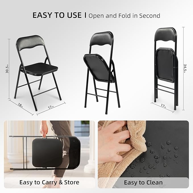 Elevon Folding Table Set with 6 Black Folding Chairs,6 Feet Heavy Duty Fold-in-Half Utility Table Sets for Picnic, Event, Training, Outdoor Activities, at Home and Commercial Use