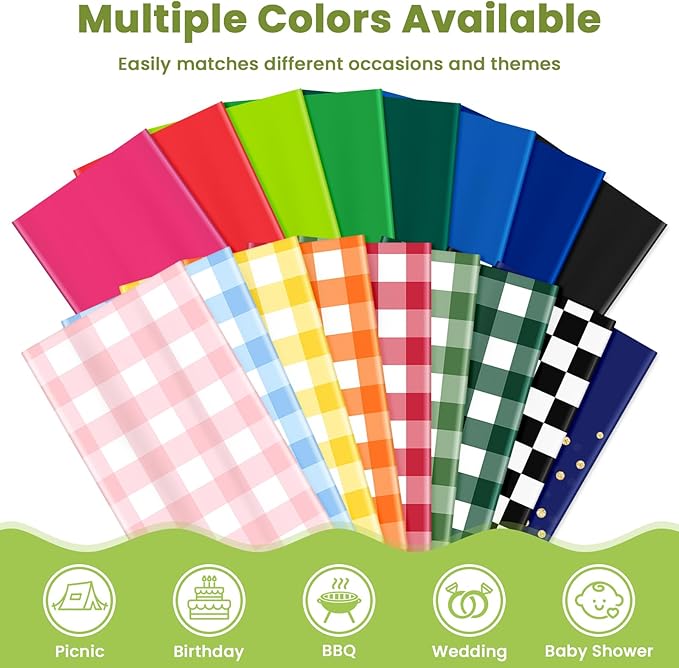 Mulbozy Orange Gingham Tablecloth 4 Pack, 54 x 108 Inch Plastic Table Cloth Disposable, Orange and White Checkered Table Cover for Party Supplies