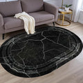 Black Grey Striped Texture Bordered Rugs 5x8 Modern Minimalist Indoor Large Area Rug for Living Room Bedroom Dining Room Soft Faux Wool Non Slip Floor Mats Entrance Bathroom Home Office Oval Carpet