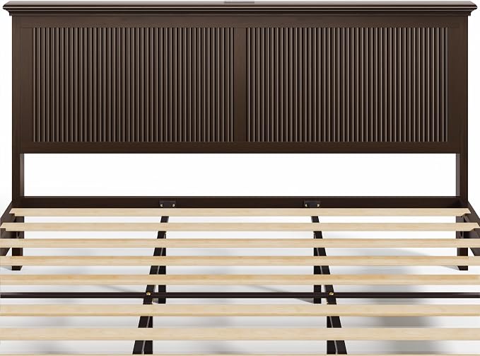 Lifezone King Bed Frame with Headboard, Solid Wood Bed Frame King Size with
