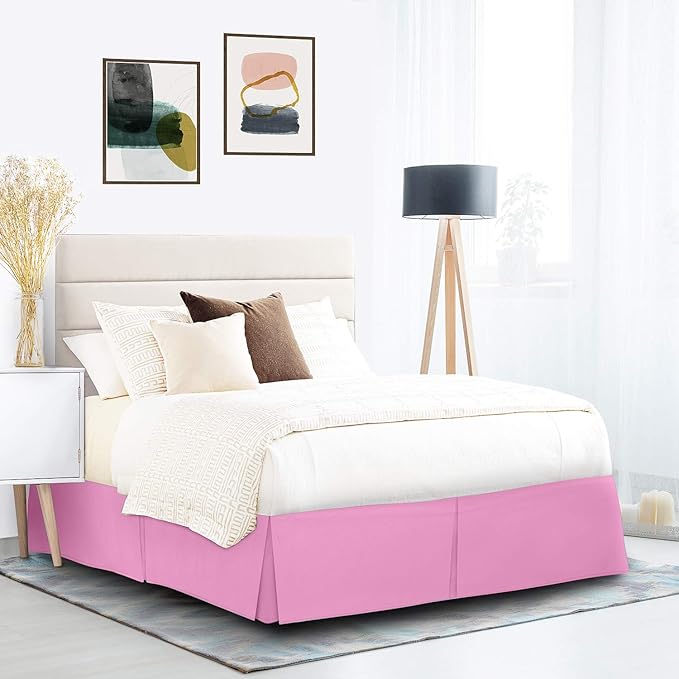 Nestl Light Pink Twin Bed Skirt - Twin Size Bed Skirt 14 Inch Drop - Brushed Microfiber Bed Skirts - Hotel Quality Pleated Bed Skirt - Shrinkage & Fade Resistant